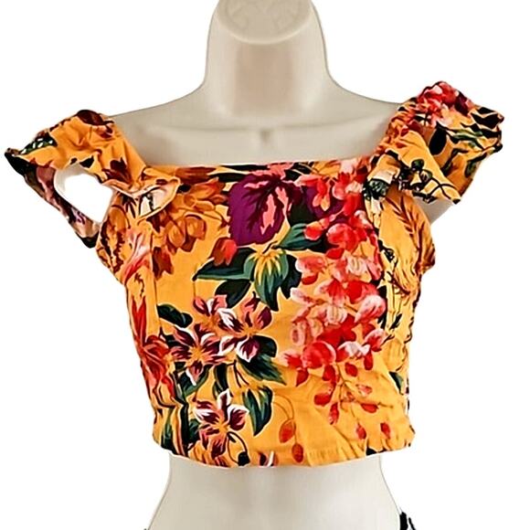 Rachel Roy Women's Off-Shoulder Smocked Floral Crop Top –Size Small - Picture 2 of 5
